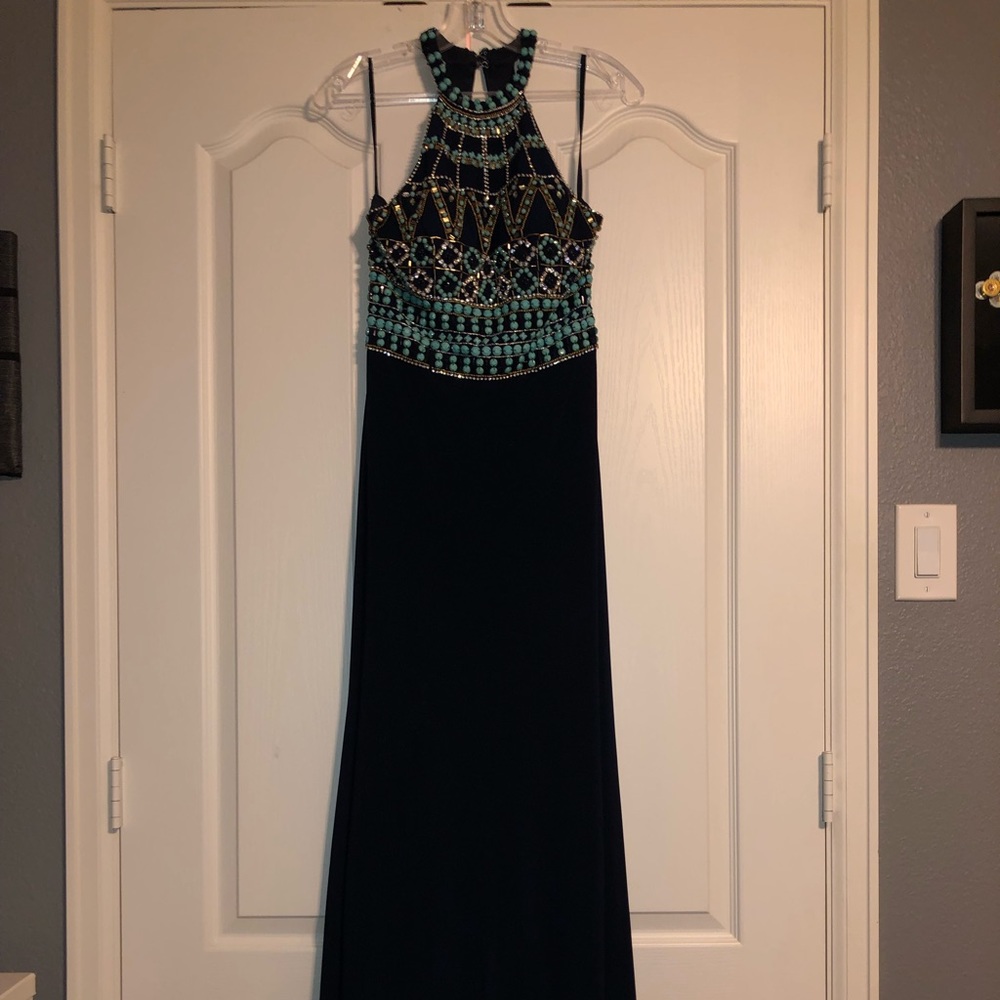 Ladies Size Small (4) Navy Beaded Prom Dress